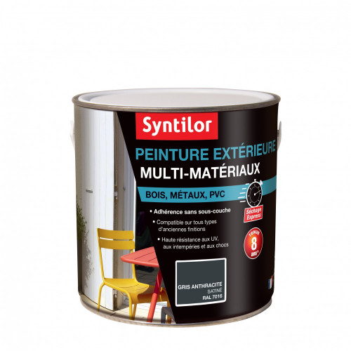 Peinture multimatériau extérieur SYNTILOR gris anthracite satiné 2 l - SYNTILOR