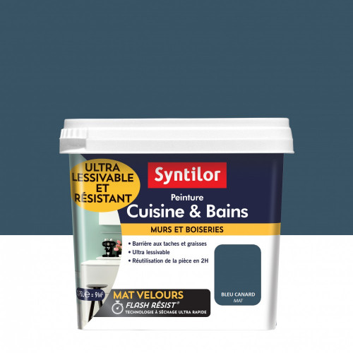 Peinture mur Cuisine et bains SYNTILOR bleu canard mat 0.75 l - SYNTILOR