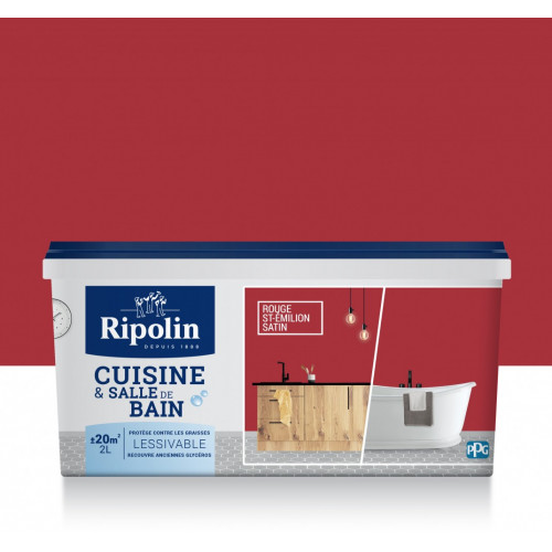 Peinture mur Cuisine et salle de bain RIPOLIN rouge saint emilion satiné 2 l - RIPOLIN