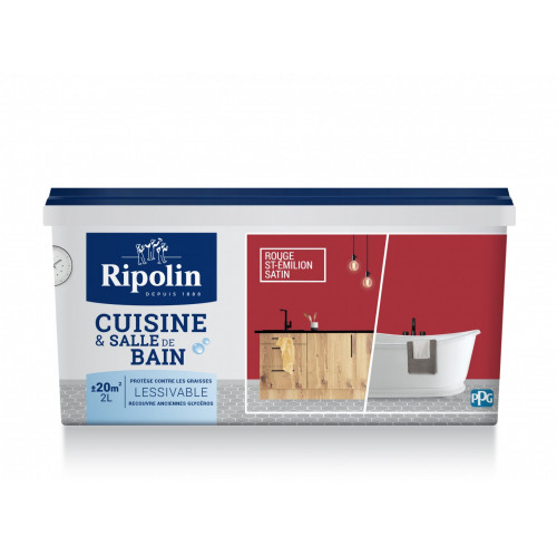 Peinture mur Cuisine et salle de bain RIPOLIN rouge saint emilion satiné 2 l - RIPOLIN
