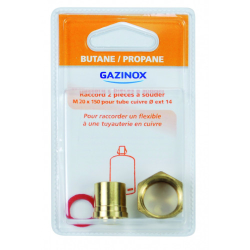 Raccord 2 pièces pour gaz butane / propane à souder, Mâle x Diam.14 mm, GAZINOX - GAZINOX