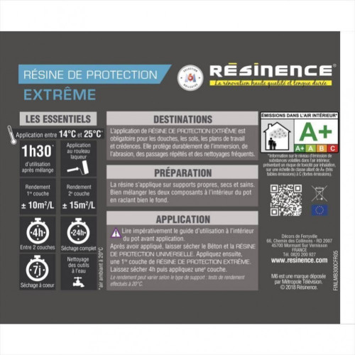 Résine de protection béton RESINENCE, incolore brillant, 0.3 l l - RESINENCE