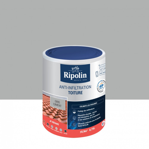 Revêtement d'étanchéité toiture, RIPOLIN Anti-infiltration gris ciment 0,75 L - RIPOLIN