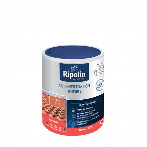 Revêtement d'étanchéité toiture, RIPOLIN Anti-infiltration terre cuite 0,75 L - RIPOLIN