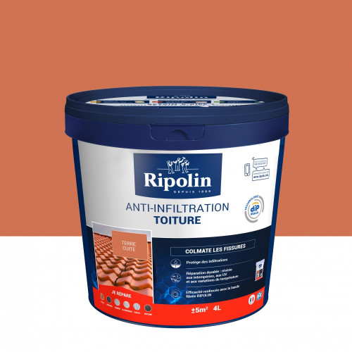 Revêtement d'étanchéité toiture, RIPOLIN Anti-infiltration terre cuite 4 L - RIPOLIN