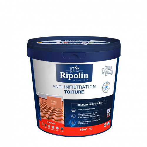 Revêtement d'étanchéité toiture, RIPOLIN Anti-infiltration terre cuite 4 L - RIPOLIN