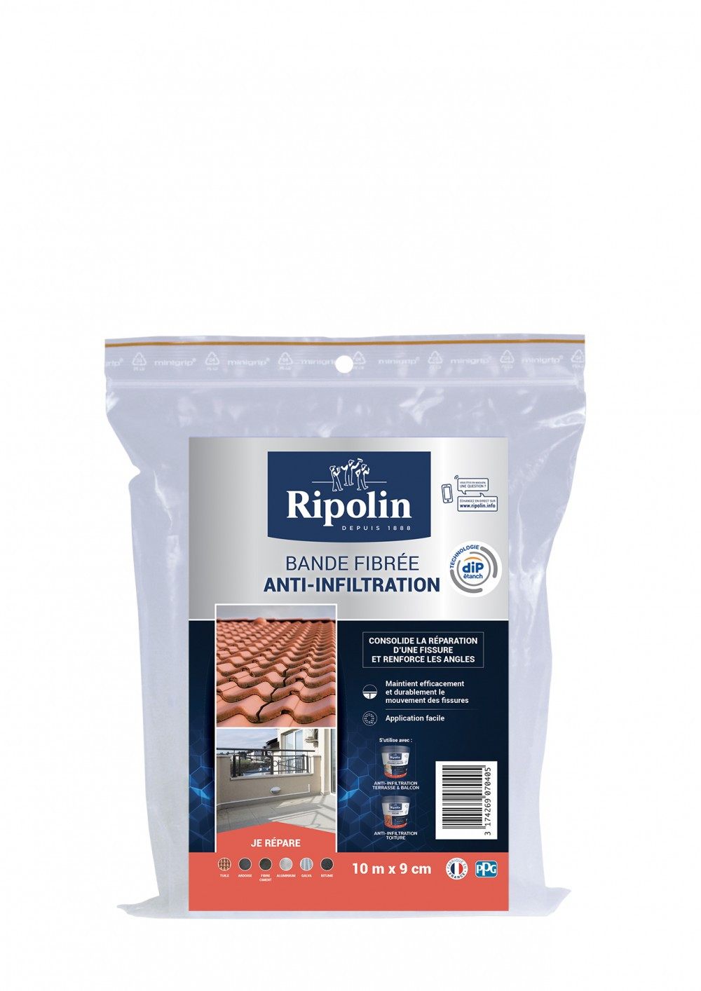 Bande fibrée anti filtration Ripolin 10 x 9 cm - vue 2