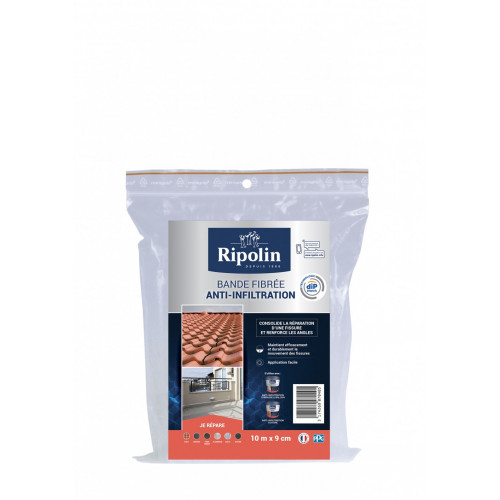 Revêtement d'étanchéité toiture, RIPOLIN Bande fibrée blanc 10M x 9cm - RIPOLIN