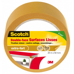 Rouleau adhésif double face surfaces lisses SCOTCH L.20 M x l.50 mm de marque SCOTCH, référence: B6085100