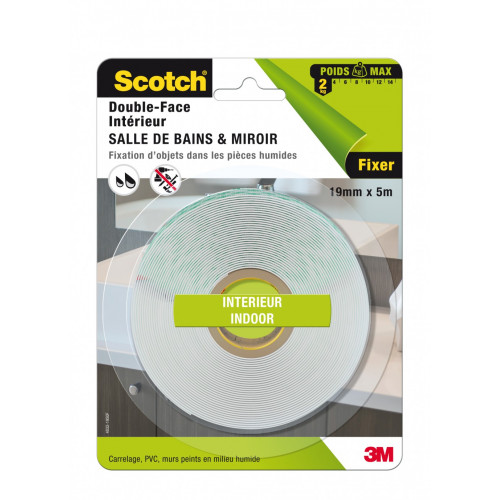 Ruban adhésif double face salle de bain et miroir SCOTCH L.5 M x l.19 mm - SCOTCH
