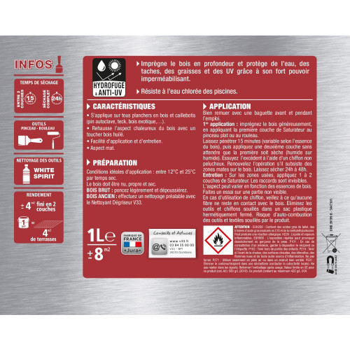 Saturateur Terrasses classique V33, teck, mat 1 l - V33