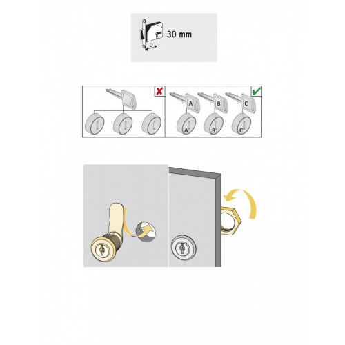 Serrure de meuble acier à encastrer HETTICH de 10 à 30 mm réversible - HETTICH