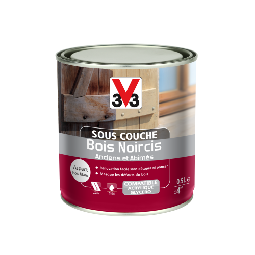 Sous-couche lasure bois intérieur et extérieur Bois noircis V33, 0.5 l incolore - V33