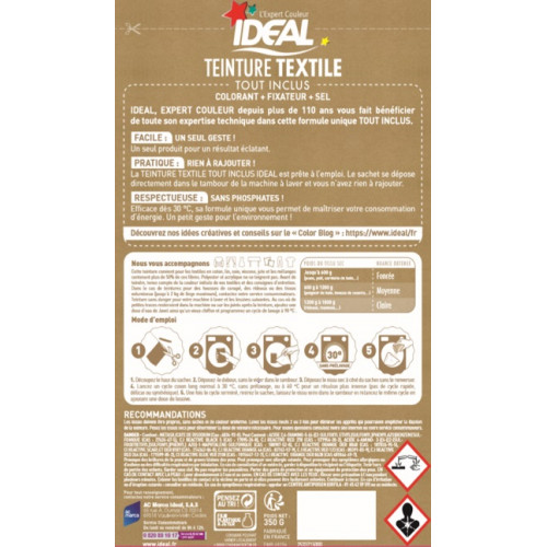 Teinture textile IDEAL Bleu jeans 0.35 kilogramme - IDEAL