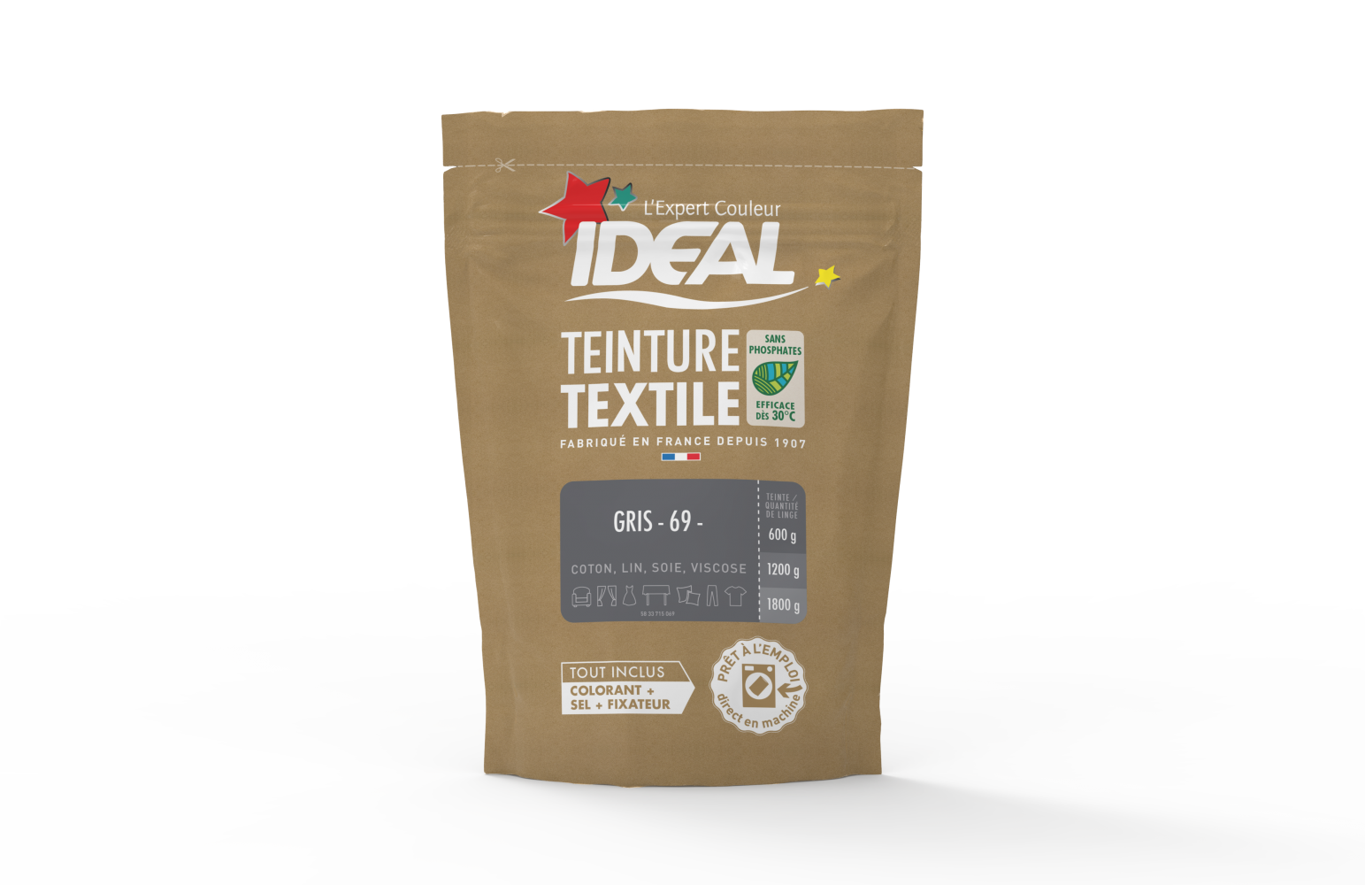 Teinture textile IDEAL Gris 0.35 kilogramme