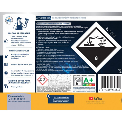 Traitement antisalpêtre et murs humides Rip etanch, RIPOLIN incolore 0.75 l - RIPOLIN