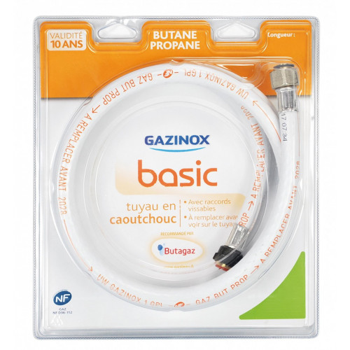 Tuyau caoutchouc gaz bp, garantie 10 ans, H.100 cm GAZINOX - GAZINOX