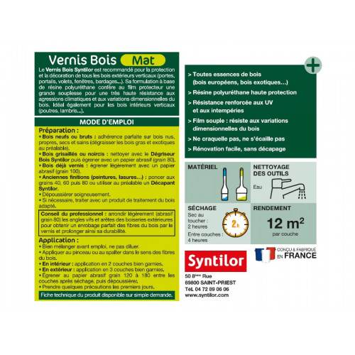 Vernis bois extérieur SYNTILOR Bsc incolore mat 0.75 l - SYNTILOR