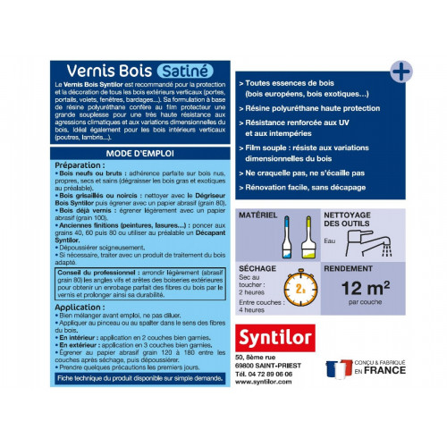 Vernis bois extérieur SYNTILOR incolore satiné 0.25 l - SYNTILOR