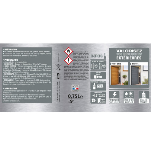 Vernis bois extérieur V33 Haute protection opaque brun fumé brillant 0.75 l - V33