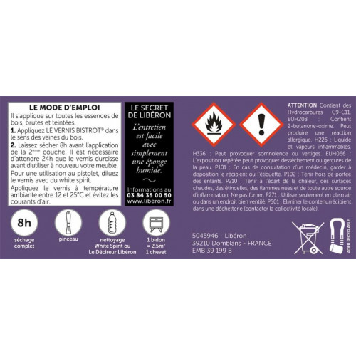 Vernis meuble et objet Bistrot® LIBERON, chêne moyen satiné, 0.25l - LIBERON
