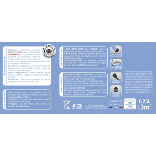 Vernis meuble et objet V33, gris mat, 0.25l - V33