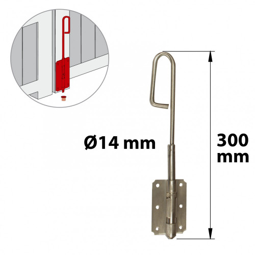 Verrou à baïonnette l. 300 x dia. 14 mm AFBAT, acier inox brossé - AFBAT