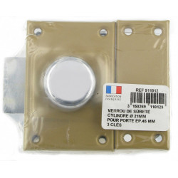Verrou bouton / cylindre, 45 mm, THIRARD Diam. 21, 5 goupilles 911012, bronze - THIRARD
