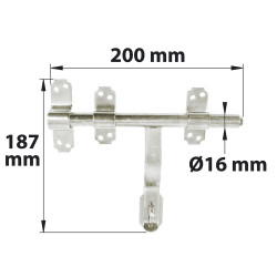 Verrou vervelle acier zingué, H.195 x L.200 x P.30 mm - AFBAT