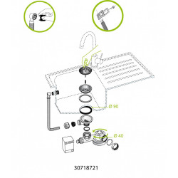 Vidage évier avec siphon, 1 bac, Diam.90 mm - WIRQUIN