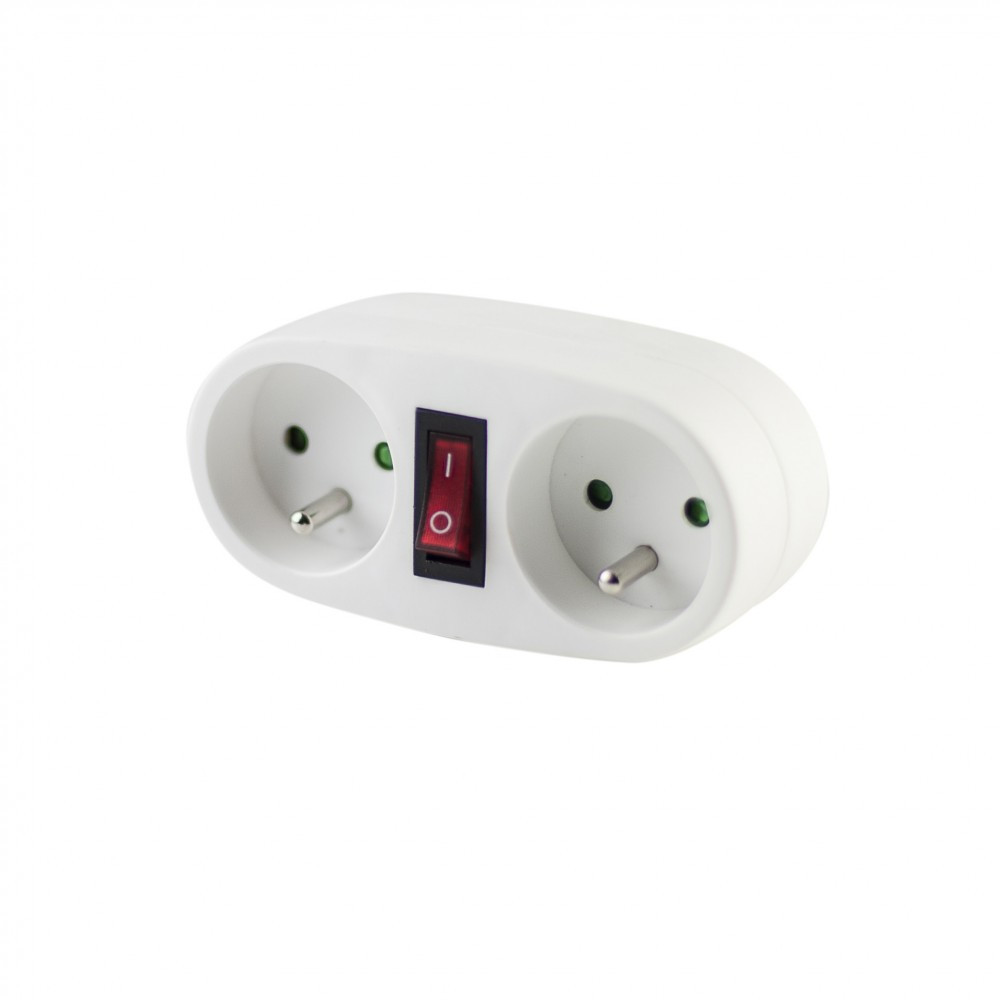 Biplite sans fil compact, 2 prises blanc CHACON