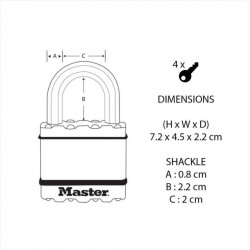 Cadenas à clé MASTER LOCK acier laminé, l.45 mm - MASTER LOCK