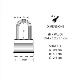 Cadenas à clé MASTER LOCK acier laminé, l.50 mm - MASTER LOCK