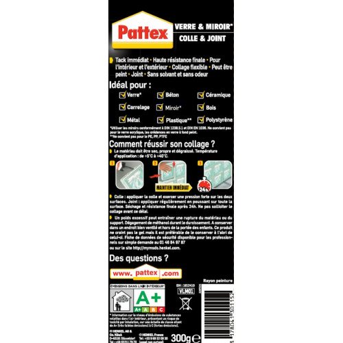 Colle mastic Fixation verre PATTEX, 300 g - PATTEX