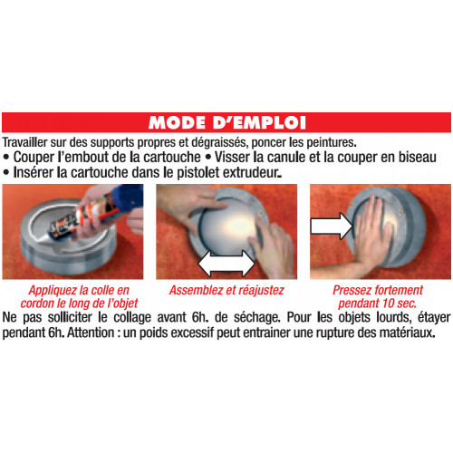 Colle mastic Fixer sans percer multitravaux SADER, 290ml - Sader