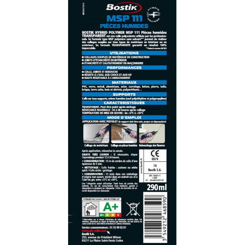 Colle mastic Hybrid polymer msp 111 BOSTIK, 290ml - Bostik