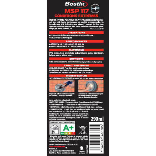 Colle mastic Hybrid polymer msp 117 BOSTIK, 290ml - Bostik
