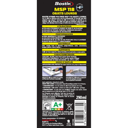 Colle mastic hybrid polymer msp 118 BOSTIK, 290ml