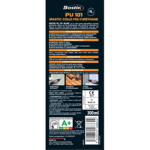 Colle mastic Hybrid polyuréthan pu 101 BOSTIK, 300ml - Bostik