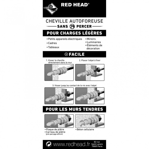 Lot de 10 chevilles et vis à visser minivix RED HEAD, Diam.5 x L.25 mm - Red head