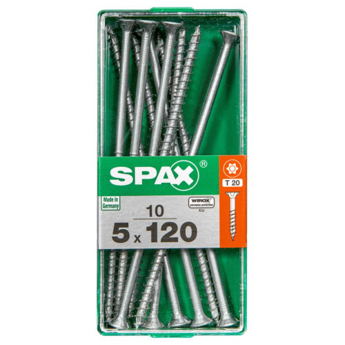 Lot de 10 vis acier tête autofraisée plate SPAX, Diam.5 mm x L.120 mm - SPAX