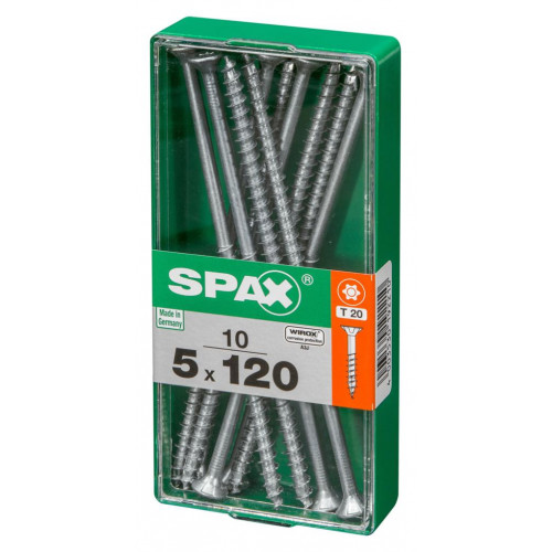 Lot de 10 vis acier tête autofraisée plate SPAX, Diam.5 mm x L.120 mm - SPAX