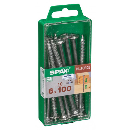 Lot de 10 vis acier tête fraisée bombée torx SPAX, Diam.6 mm x L.100 mm - SPAX