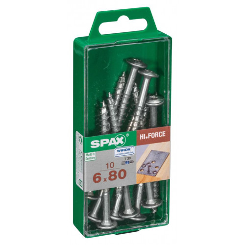 Lot de 10 vis acier tête fraisée bombée torx SPAX, Diam.6 mm x L.80 mm - SPAX