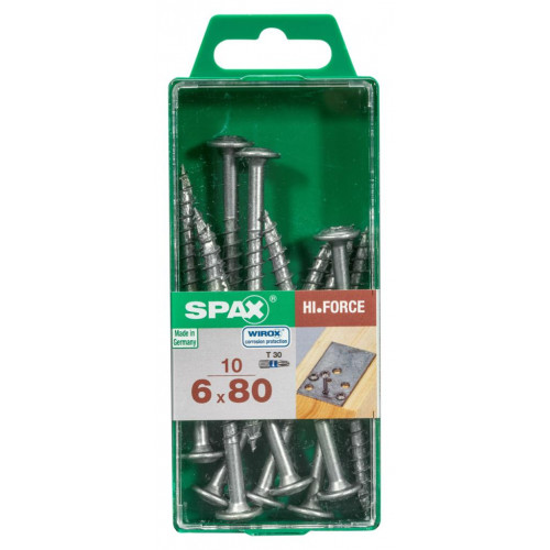 Lot de 10 vis acier tête fraisée bombée torx SPAX, Diam.6 mm x L.80 mm - SPAX