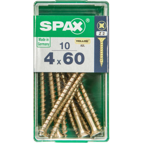 Lot de 10 vis acier tête fraisée pozidriv SPAX, Diam.4 mm x L.60 mm - SPAX