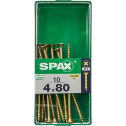 Lot de 10 vis acier tête fraisée pozidriv SPAX, Diam.4 mm x L.80 mm - SPAX