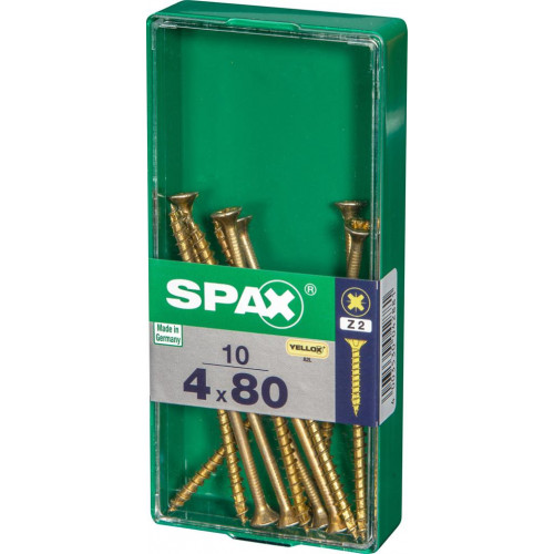 Lot de 10 vis acier tête fraisée pozidriv SPAX, Diam.4 mm x L.80 mm - SPAX