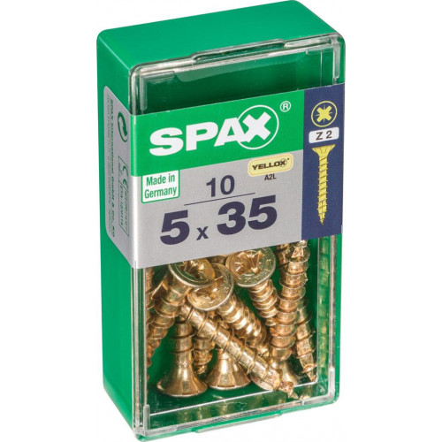 Lot de 10 vis acier tête fraisée pozidriv SPAX, Diam.5 mm x L.35 mm - SPAX