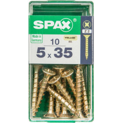 Lot de 10 vis acier tête fraisée pozidriv SPAX, Diam.5 mm x L.35 mm - SPAX